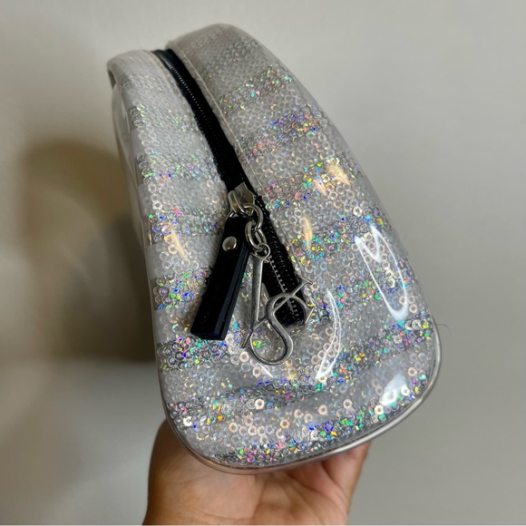 Victoria Secret Signature Stripe Sequin Travel Make Up Bag Clear Bag - Picture 3 of 7